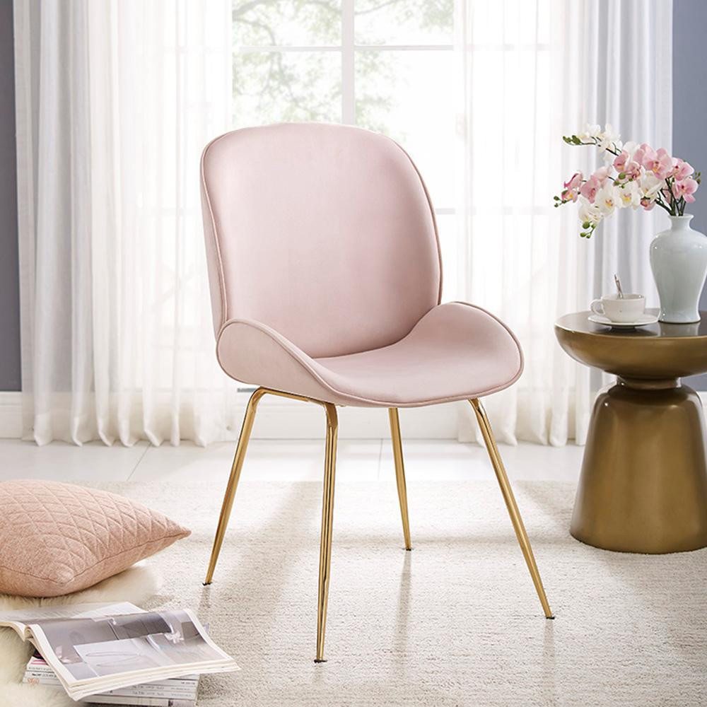 Lucky-Angel Beetle Pink Velvet Dining Chair with Plated Golden Legs, Sakura Pink | The Home Depot