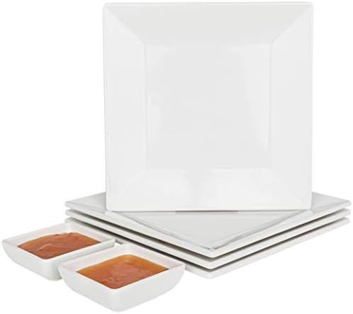 Amazon.com | [4 Pack] 10" x 10" White Square Melamine Plates, Unbreakable Elegant Dinnerware Set Wit | Amazon (US)