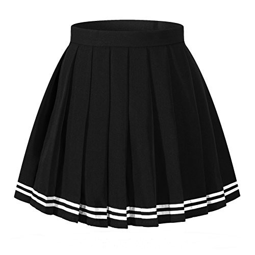 Beautifulfashionlife High Waist Pleated School Navy Clothing White Stripe Skirts Costumes(4XL,Black) | Amazon (US)
