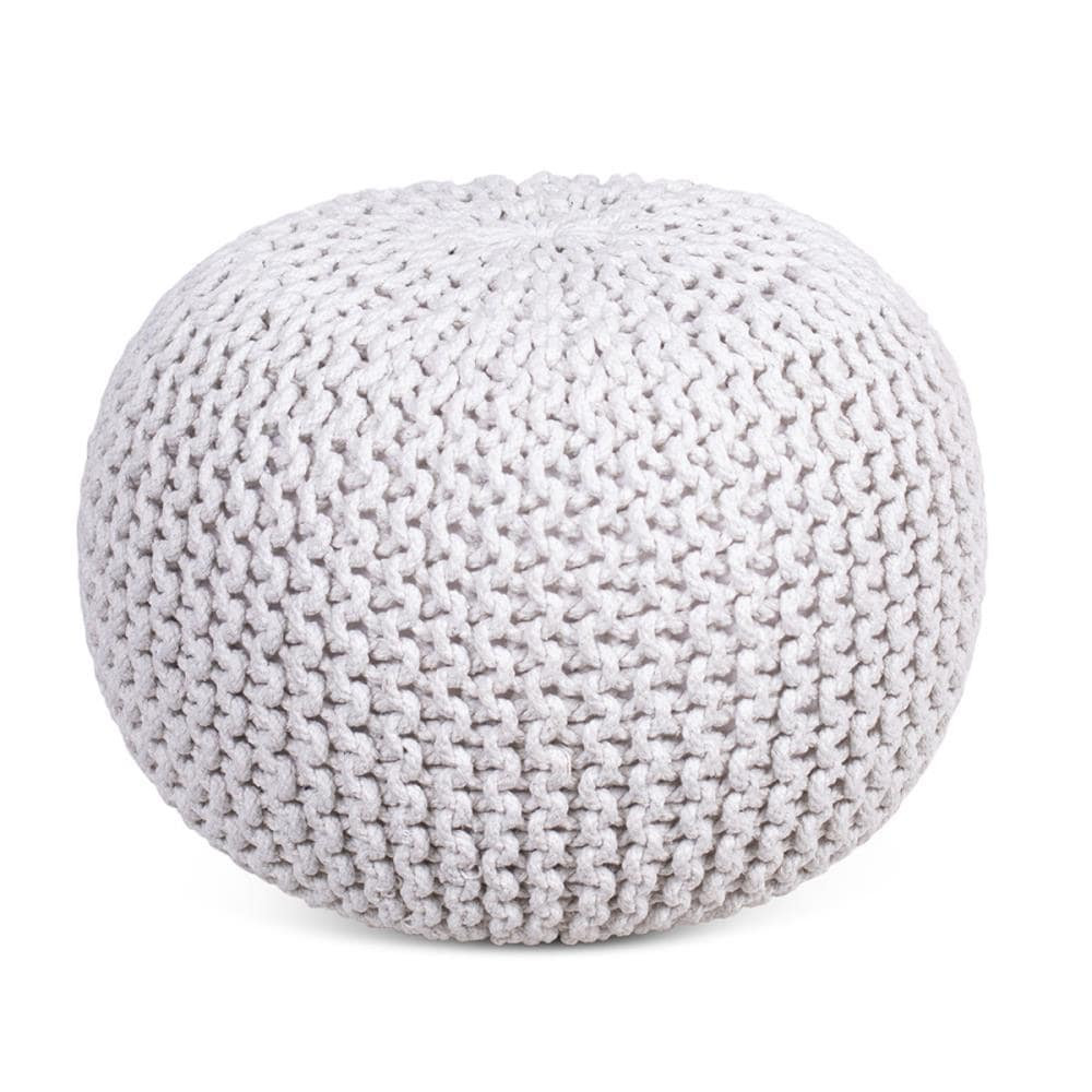 BirdRock Home Hand Knitted Poufs Casual Ivory Round Ottoman Cotton one_size in White | 11109 | Lowe's