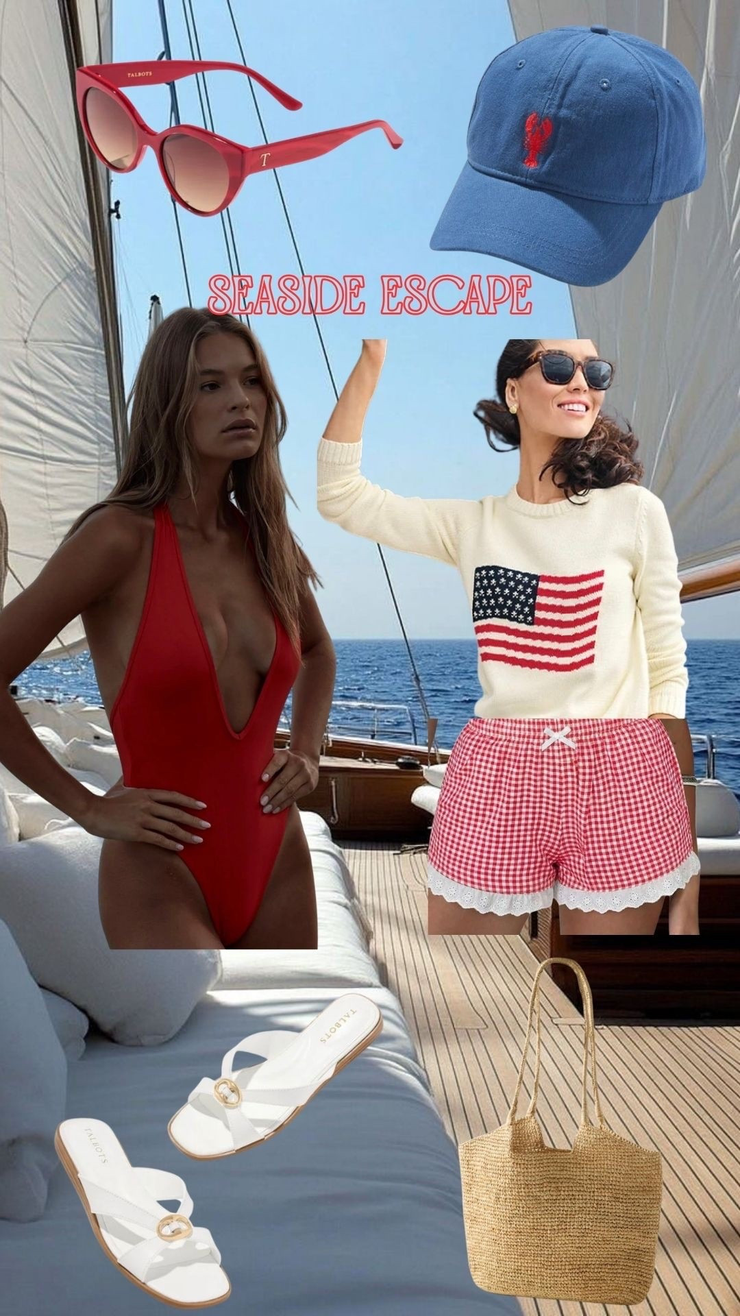 Sometimes all you need is to sit on a boat and float away from reality for a little bit #americana 
Embroidered sweater 
Preppy fashion
Memorial Day outfit 
4th of July outfit 
Red one piece swimsuit