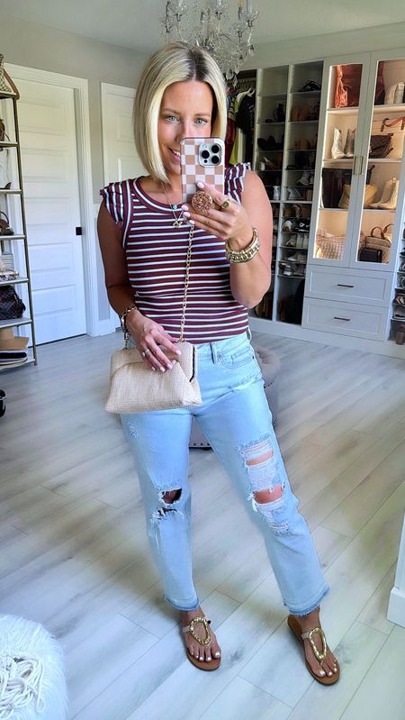 I love a good pair of light wash jeans for summer!!! Only $24.50! This cute ruffle tank is great for only $14 and you can wear a normal bra! 
Tanks small
Jeans size 4
Sandals sized up 1/2 size 

#LTKfindsunder50 #LTKfindsunder100 #LTKstyletip