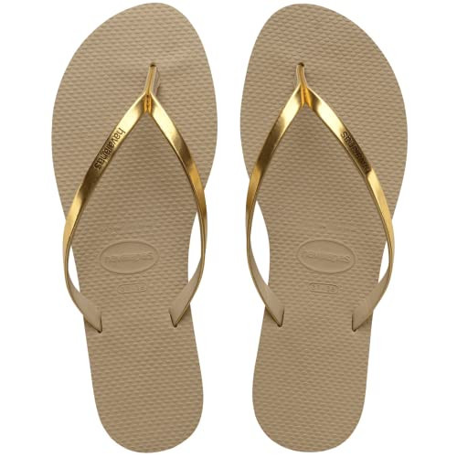 Havaianas Women's You Metallic Flip Flop - Metallic Summer Sandals for Women - GOLDEN SAND, 11/12W - 9/10M | Amazon (US)