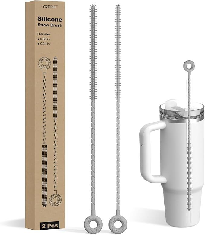 YOTIME Silicone Straw Cleaner Brush, 2 Pcs Reusable Straw Brush(6mm+9mm) for Cleaning Narrow & Wi... | Amazon (US)