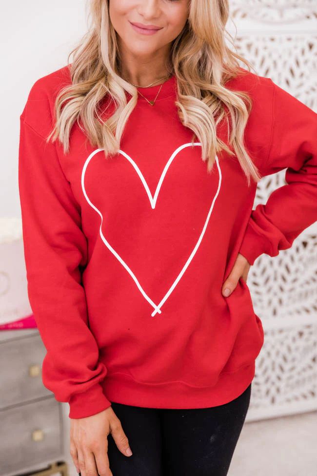 Heart Outline Red Graphic Sweatshirt | Pink Lily