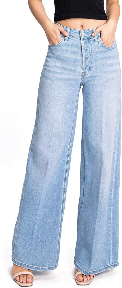 Cello Jeans Women's Juniors High Rise Super Wide-Leg Flare Denim Pants | Amazon (US)