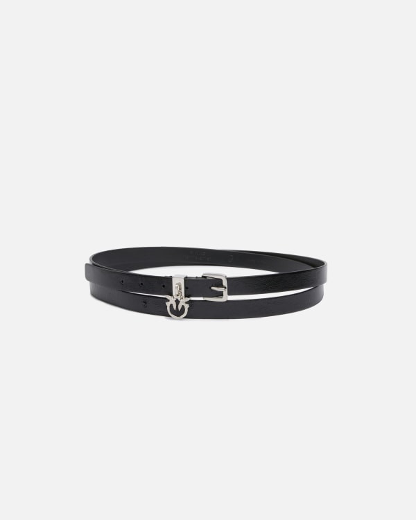 Glossy leather double-wrap belt with Love Birds charm, 1.5 cm | PINKO (Global)