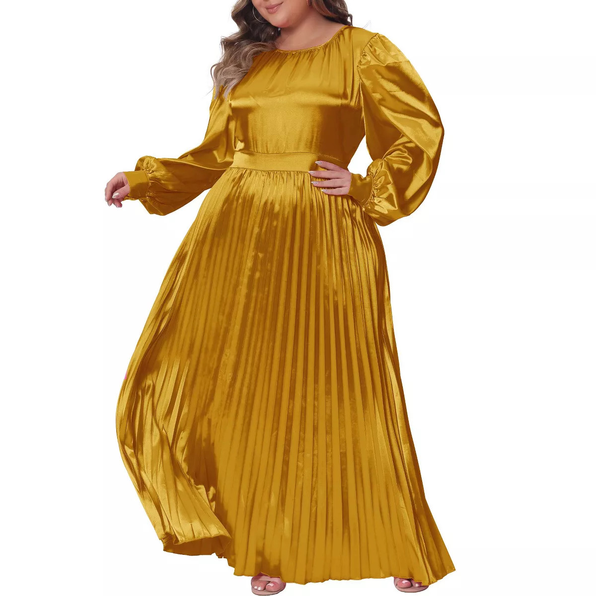 Agnes Orinda Women's Plus Size Lantern Long Sleeve Flowy Swing Pleated Party Maxi Empire Waist Dr... | Target