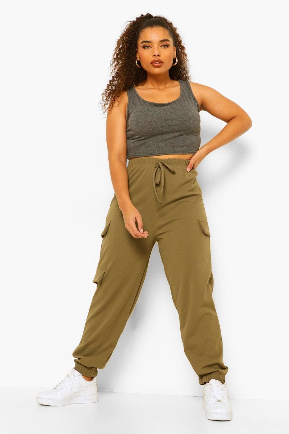 Womens Plus Multi Pocket Cuffed Cargo Pants - Green - 20 | Boohoo.com (US & CA)