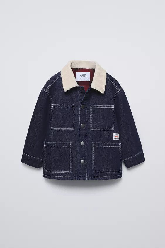 Denim jacket with corduroy shirt collar and long sleeves. Front button closure and front patch po... | Zara US