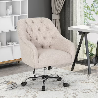TinyHomie Beige Office Chair, Frame made of stainless steel, 100-percent polyester upholstery, Adjustable height, Assembly required | Target