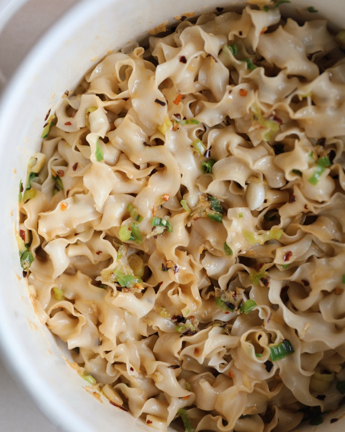 Curly, wavy noodles.