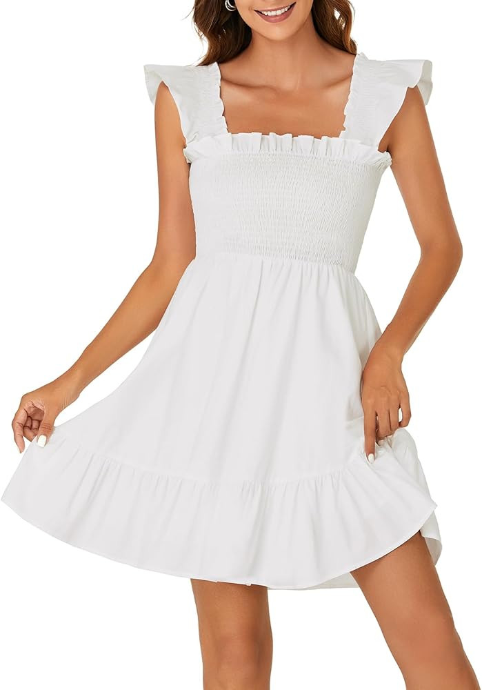 KIFOVEN Women's Summer Casual Sleeveless Square Neck Smocked Tiered Ruffle Strappy Backless Short... | Amazon (US)