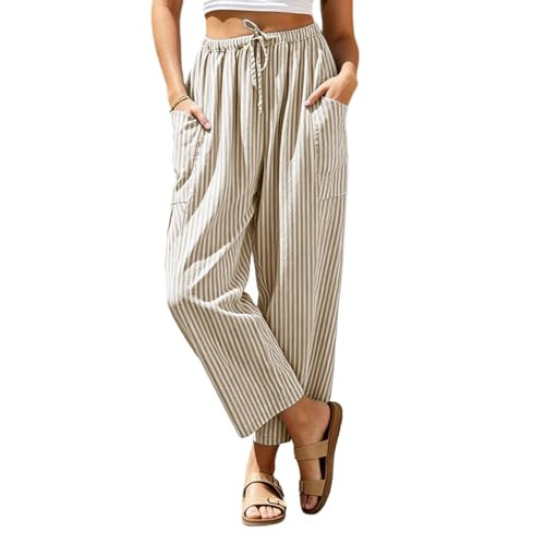 Women's Wide Leg Lounge Pants Summer Drawstring Elastic Waist Comfy Striped Pajama Bottoms Trendy... | Amazon (US)