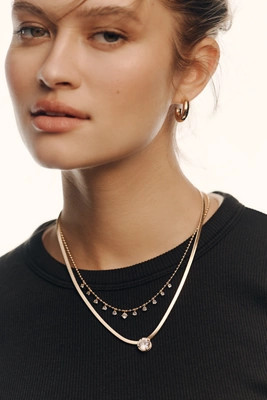 Layered Crystal Herringbone Necklaces, Set of 2 | Anthropologie (US)