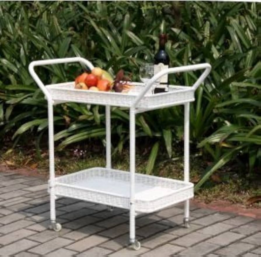 Outdoor White Wicker Patio Furniture Serving Cart | Amazon (US)