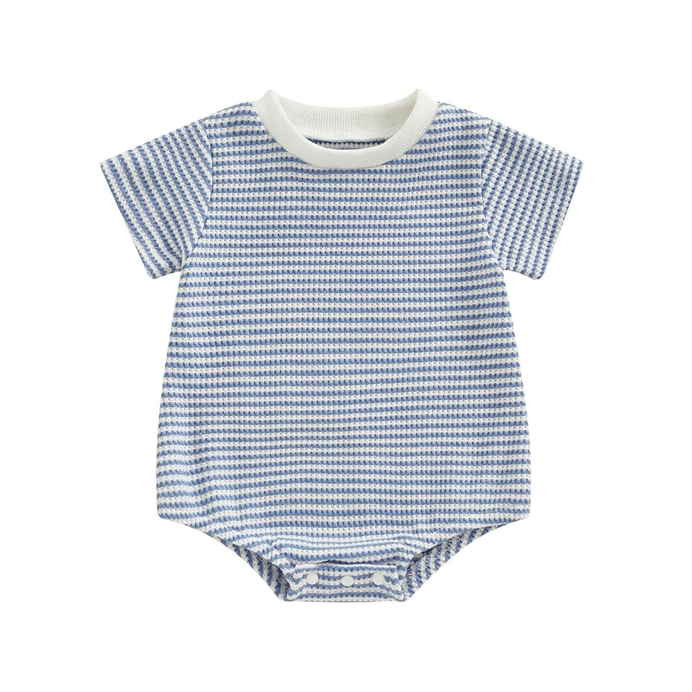 VISGOGO Unisex Baby Boy Girl Striped Romper Waffle Short Sleeve Bubble Oversized Romper Bodysuit ... | Amazon (US)