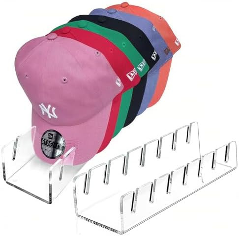 Hat Organizer for Baseball Caps, 2 Pcs No Install Acrylic Hat Stand for 14 Baseball Caps, Hat Rac... | Amazon (US)