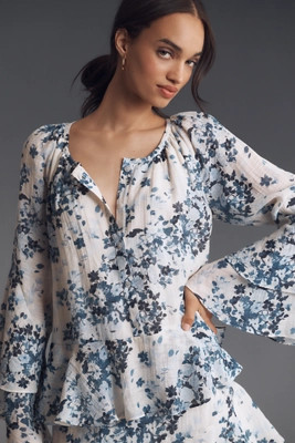 Maeve Long-Sleeve V-Neck Mini Swing Dress | Anthropologie (US)