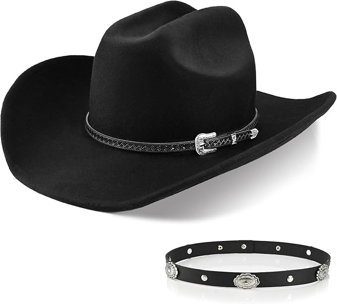 100% Wool Western Cowboy Hat for Men Women Classic Fedora Hat Felt Cowgirls Hats with Two Decorat... | Amazon (US)