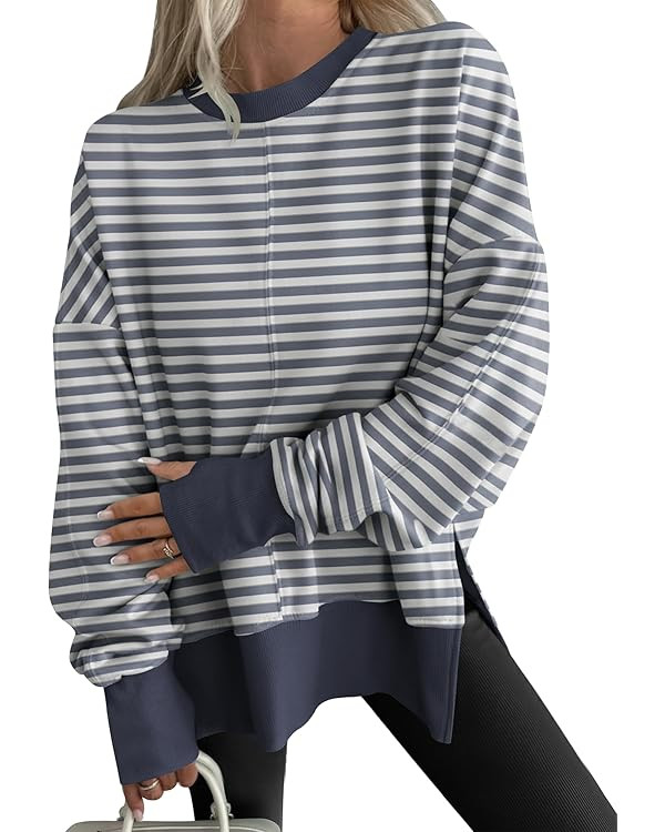 ANRABESS Women Oversized Sweatshirts Thumbhole Long Sleeve Hoodies Shirts 2025 Fall Side Slit Pul... | Amazon (US)