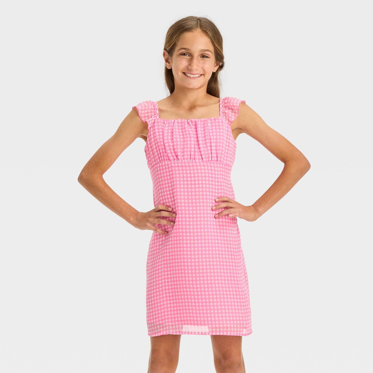 Girls' Ruched Bust Flutter Strap Chiffon Dress - art class™ | Target