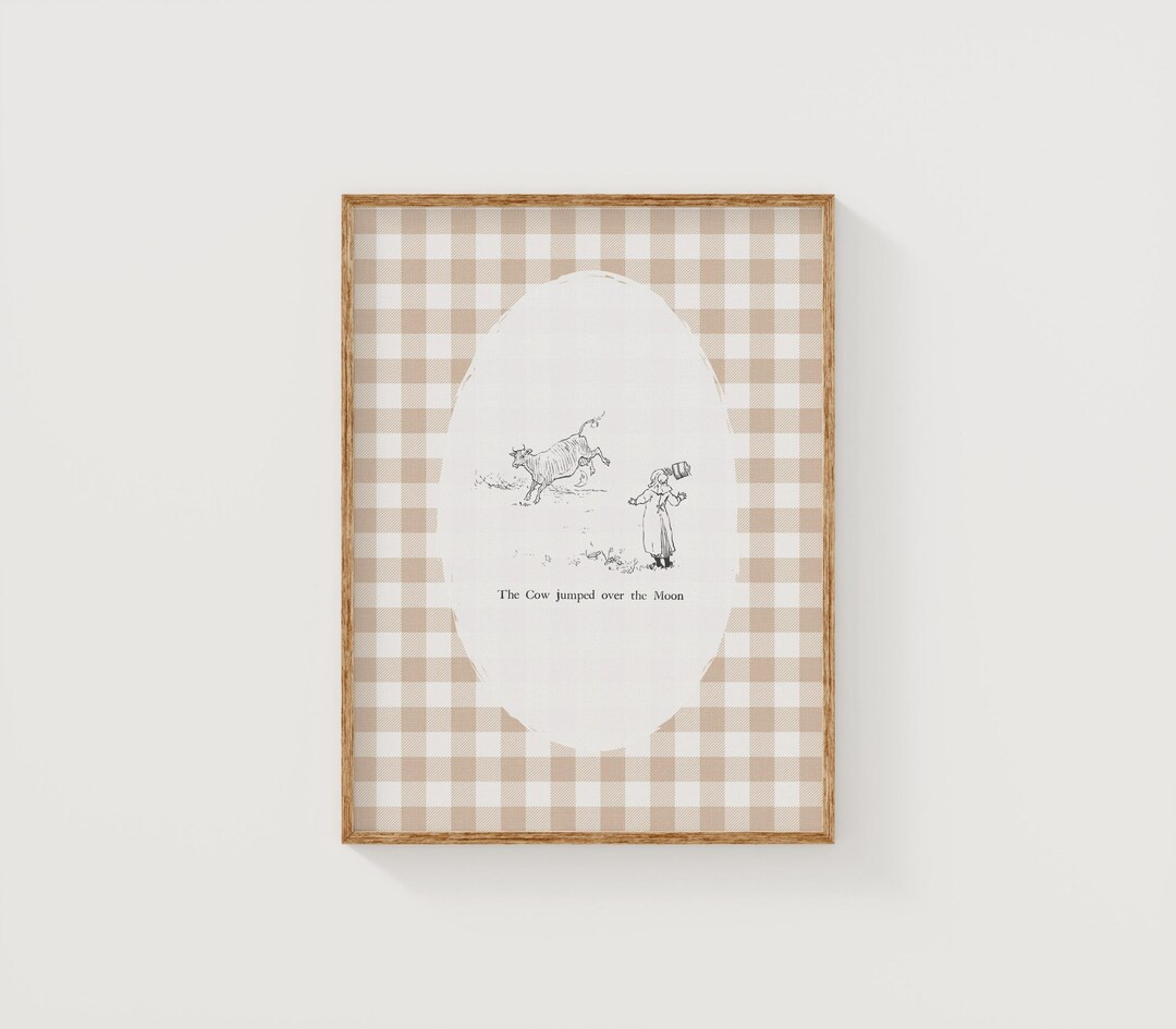 Plaid Cow Jumped Over the Moon Vintage Print, INSTANT Digital Download, Cottagecore Nursery Art, ... | Etsy (US)