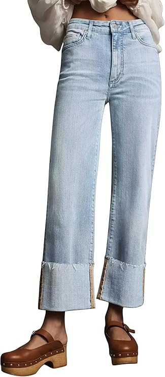 Lesore Womens High Waist Wash Denim Wide Leg Straight Leg Jeans Pants with Cuffed Hem | Amazon (US)