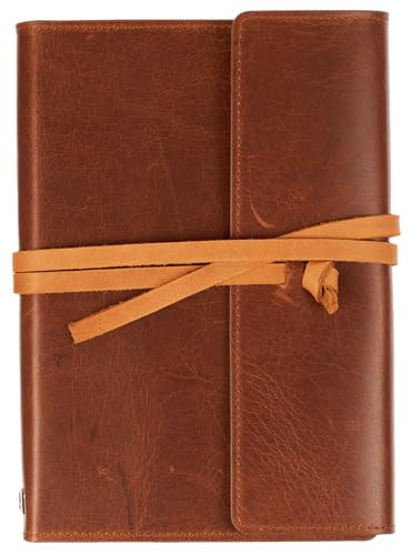 Leatherpress Leather Travelers Journal/Writing Notebook, 100gsm Thick Paper, 400 Lined Pages, Wrap Closure, Full-grain Leather Artisan Collection (8.5” x 6.1” x 1.7”) | Amazon (US)