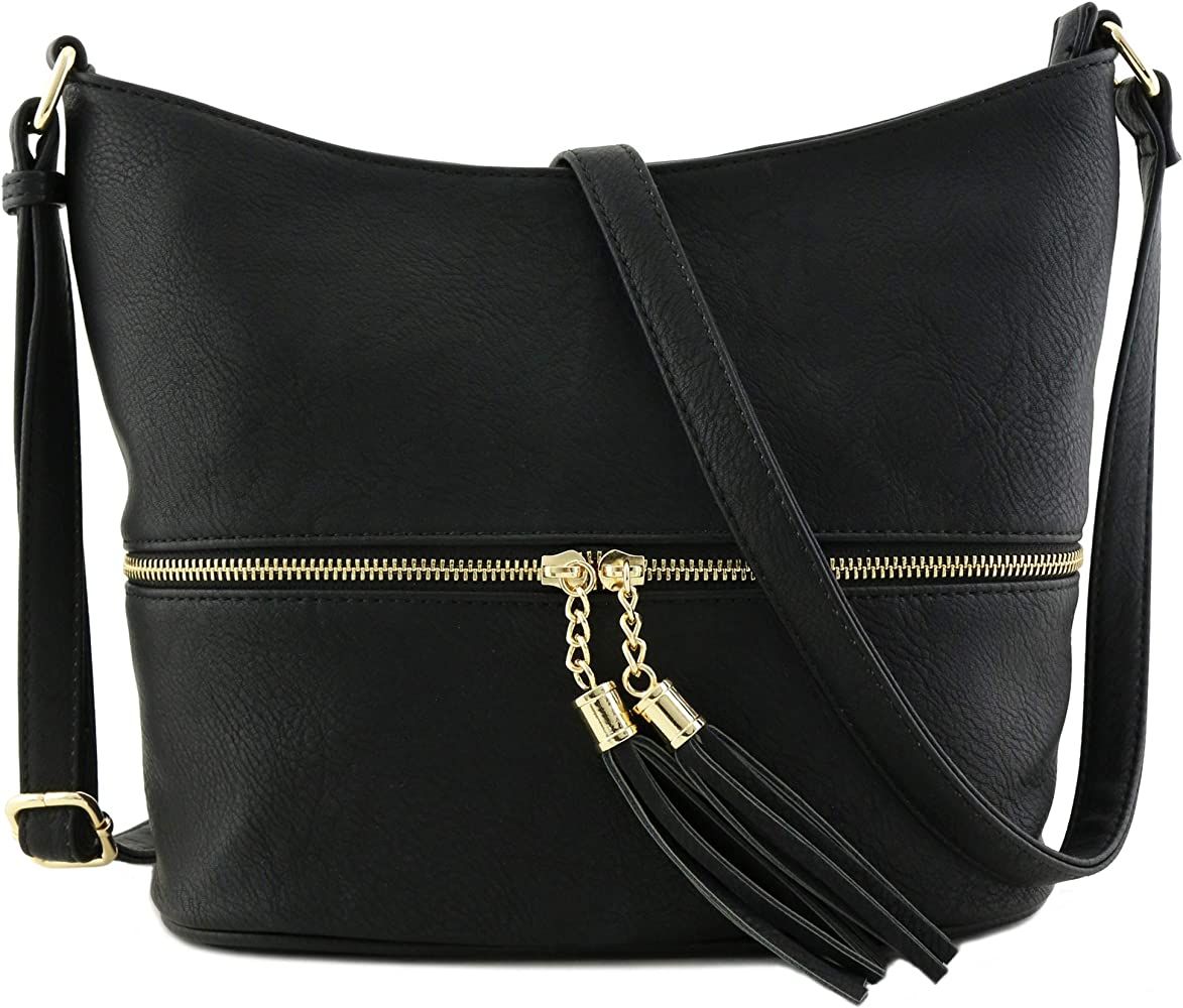 Lightweight Tassel Zipper Bucket Crossbody Bag | Amazon (US)