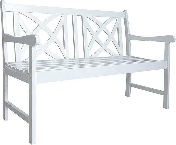 Bradley Outdoor Patio 4-Foot Wood Garden Bench in White | Amazon (US)