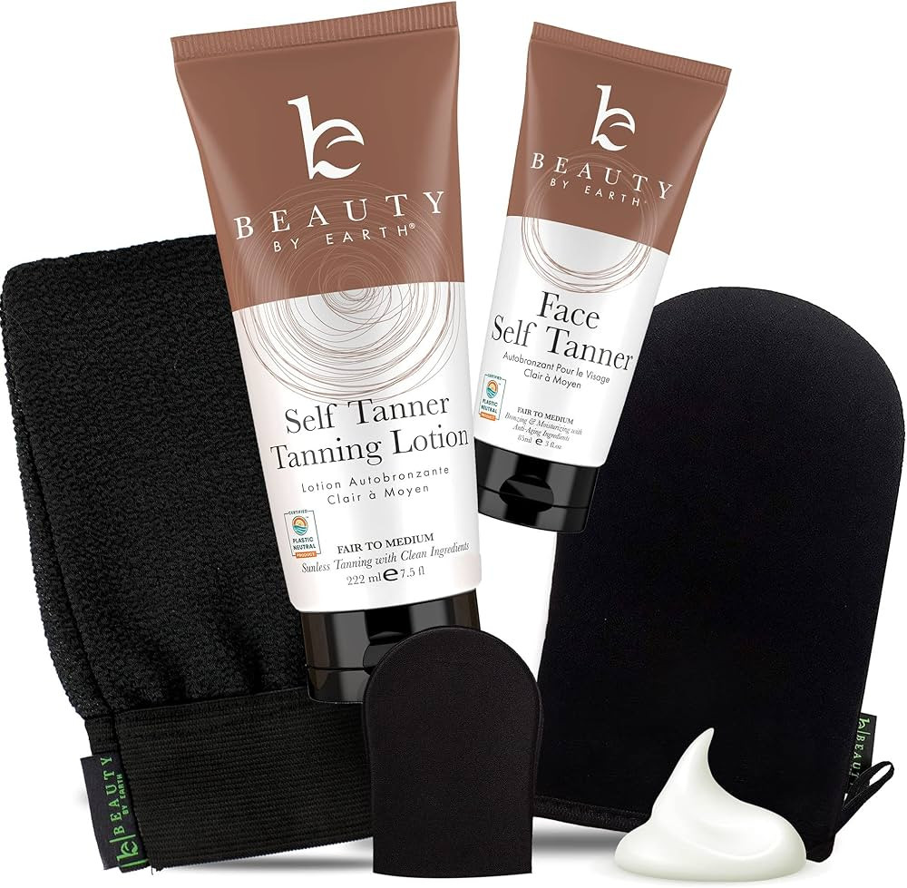 Tanning Lotion Self Tanner Kit - USA Made with Organic & Natural Ingredients, Self Tanning Lotion... | Amazon (US)