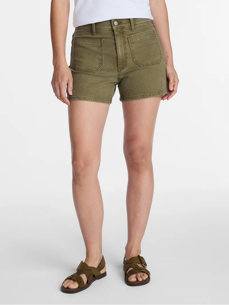 Time and Tru Women's High Rise Patch Pocket Denim Shorts, 4" Inseam, Sizes 0-20 | Walmart (US)
