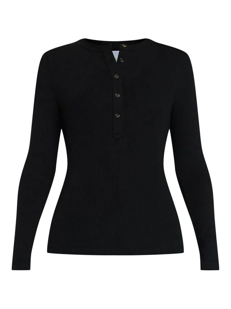 Time and Tru Women's Ribbed Henley with Long Sleeves, Sizes XS-XXXL | Walmart (US)