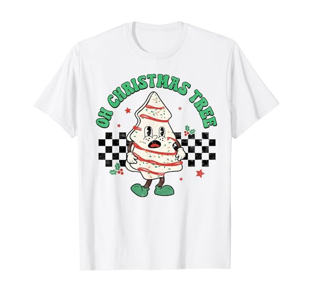 Oh Christmas Tree Cakes Debbie Becky Jen Groovy Retro Pajama T-Shirt | Amazon (US)