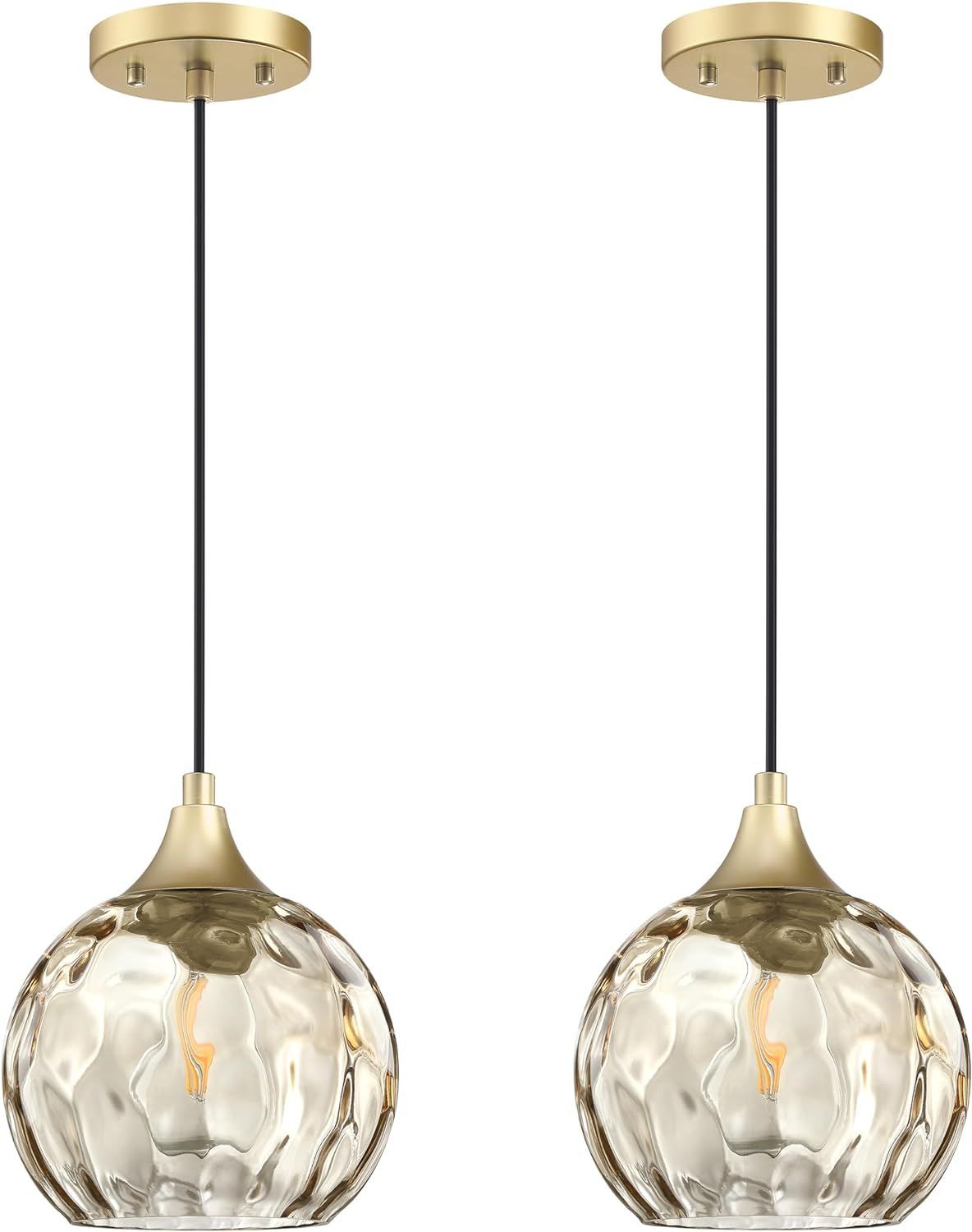 1 Light Hanging Indoor Kitchen Island Pendant Light 6.3" Hammer Glass Pendant Ceiling Light Fixtu... | Amazon (US)