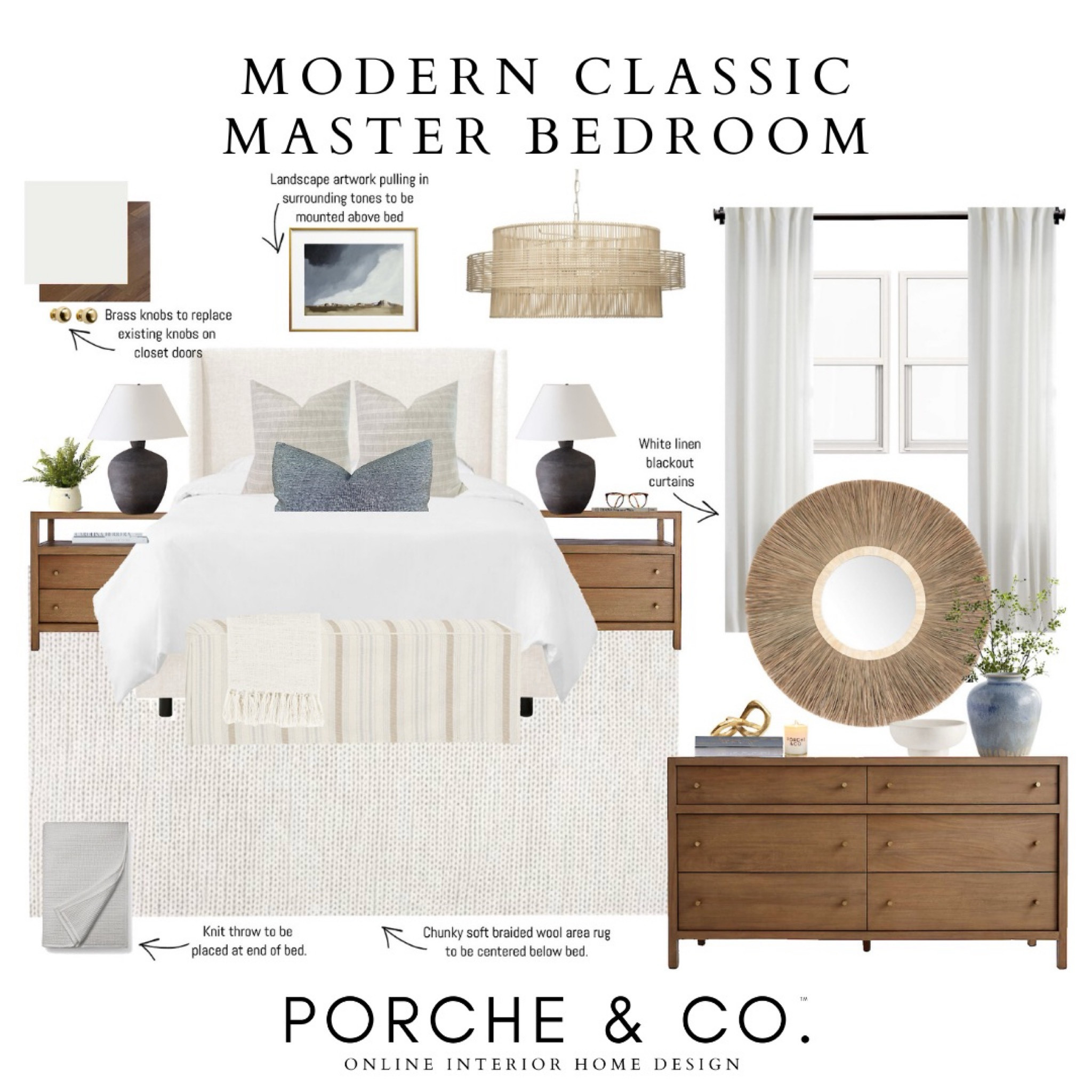 Master bedroom inspo, master bedroom design, bedroom decor, upholstered bed, wooden dresser, rattan mirror, neutral decor, coastal decor
#visionboard #moodboard #porcheandco

#LTKHome #LTKStyleTip #LTKSeasonal