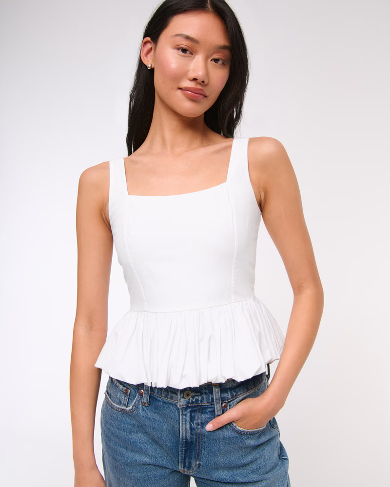 Poplin Bubble Hem Tank | Abercrombie & Fitch (US)