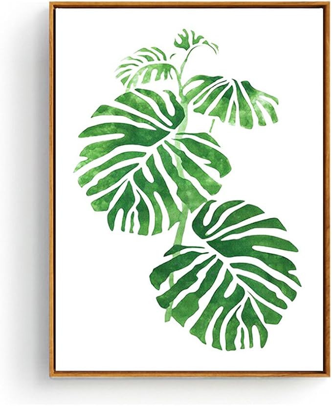 Green Leaf Wooden Framed Botanical Canvas Wall Decor Rustic Tropical Plant Wall Art Home Decorati... | Amazon (US)