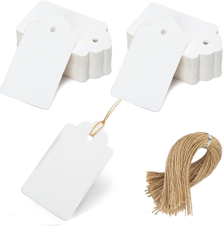 Koogel 100PCS White Paper Tags, Gift Tags with String 3.3x1.8 Inch Name Tags Hang Labels Price Ta... | Amazon (US)