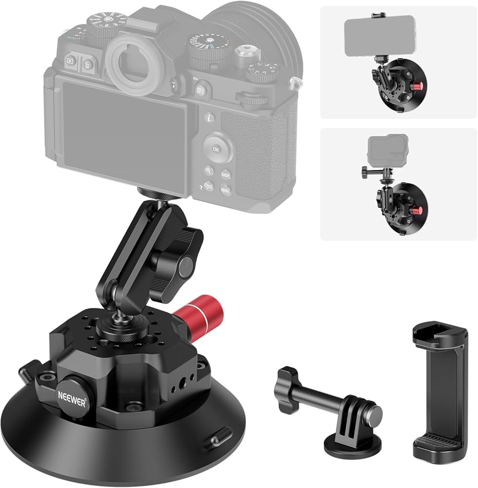NEEWER 4.5"" Suction Cup Camera Mount with Ball Head Magic Arm, 1/4"" 3/8"" ARRI Holes, Quick Rel... | Amazon (UK)