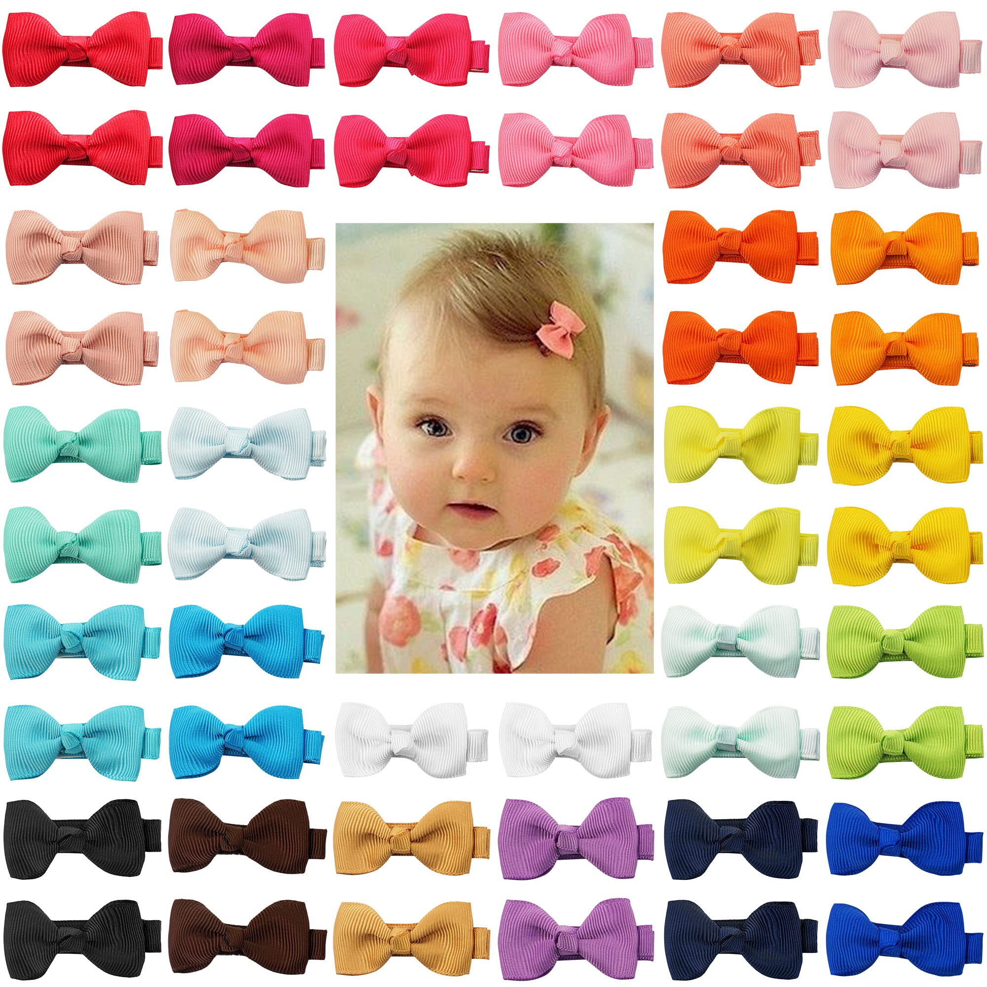 CÉLLOT Baby Hair Clips 50 Pieces 25 Colors in Pairs Baby Girls Fully Lined Bows Hair Pins Tiny 2... | Amazon (US)