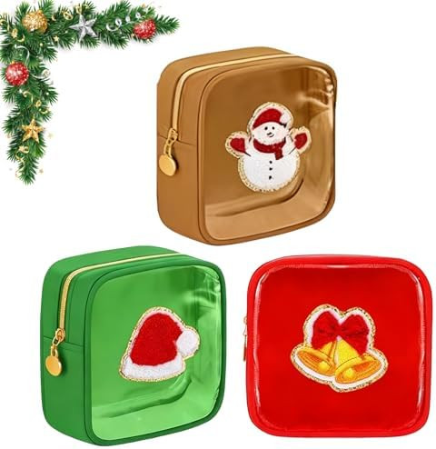 Christmas Makeup Bag, 12-Pack Christmas Mini Zippered Pouch, New Cute Clear Pouches, Nylon Chenil... | Amazon (US)