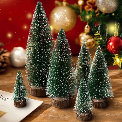 6pcs Mini Christmas Trees Decorations Small Bottle Brush Trees,Artificial Tabletop Christmas Tree for Indoor Outdoor Home Room Party Gift (Green) | Amazon (US)