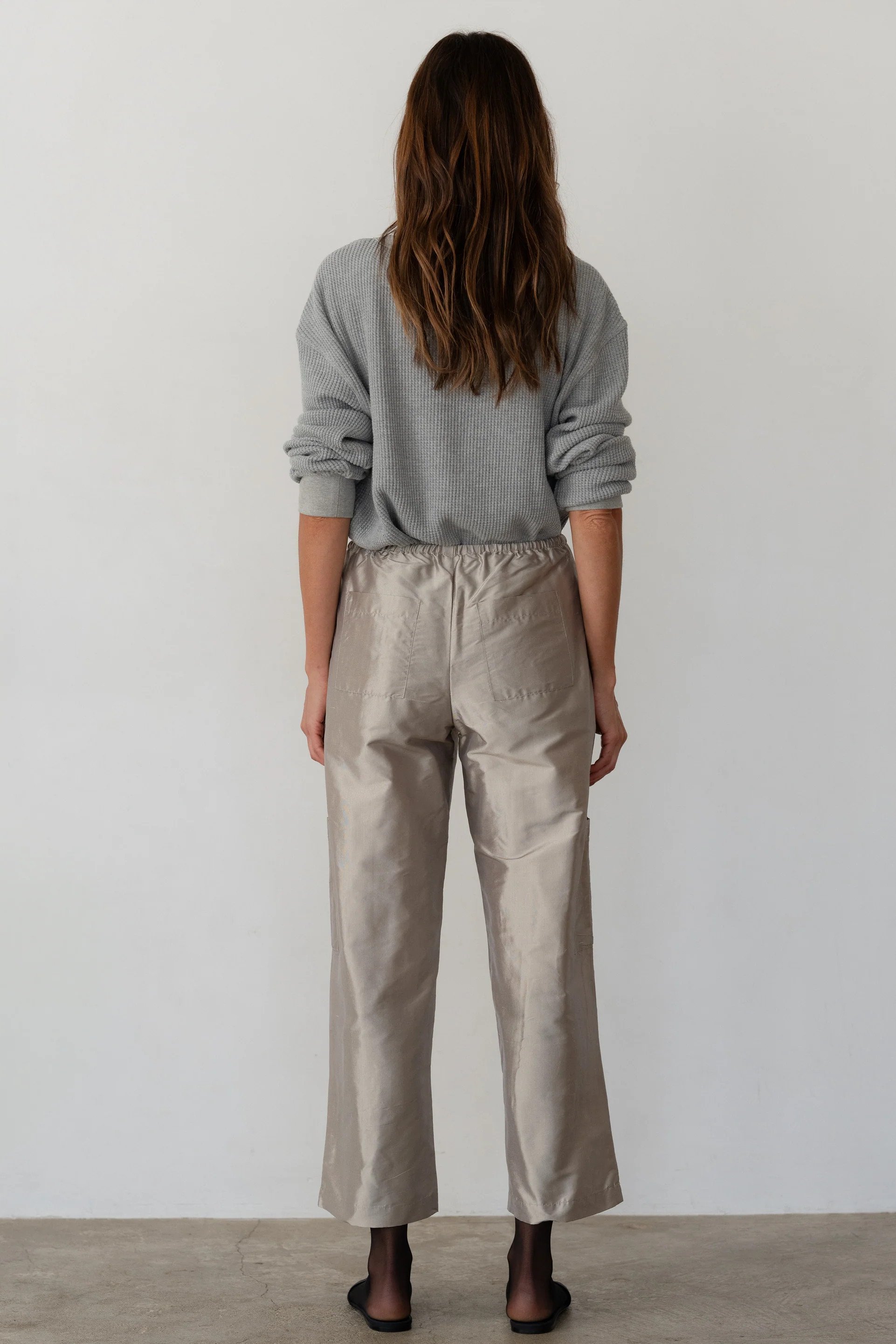 The Taffeta Drawstring Cargo Pant Silver | DONNI.
