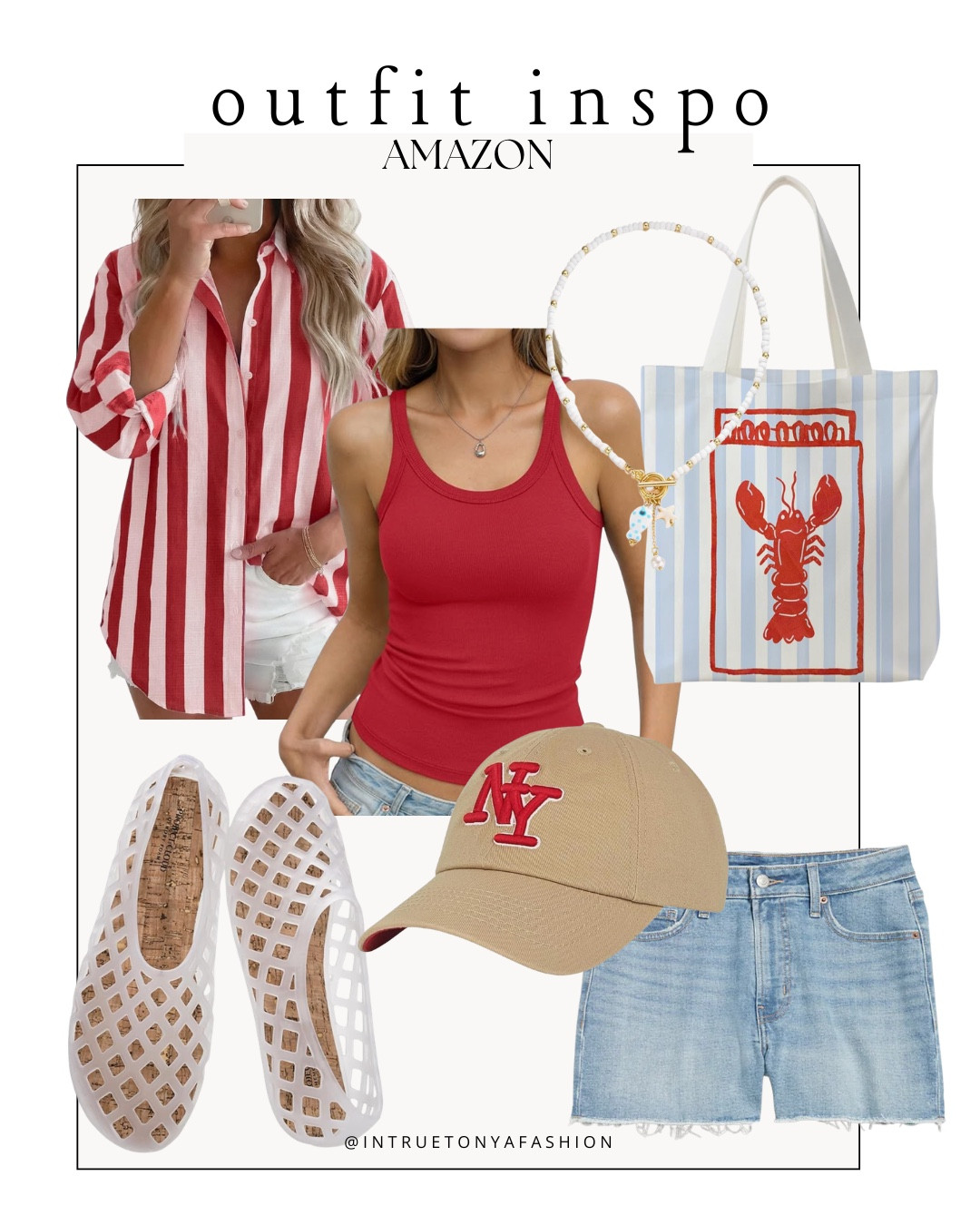 4th of July outfit idea — red tank top with a red and pink striped button down shirt, blue denim shorts, jelly ballet floats, NY baseball hat and lobster tote bag






Size 6/8 summer outfit ideas, midsize summer outfit, casual summer style, effortless everyday style, Amazon fashion midsize, petite Amazon fashion, coffee run outfit, SAHM outfits for summer, beaded necklace

#LTKootd #LTKSaleAlert #LTKPetite