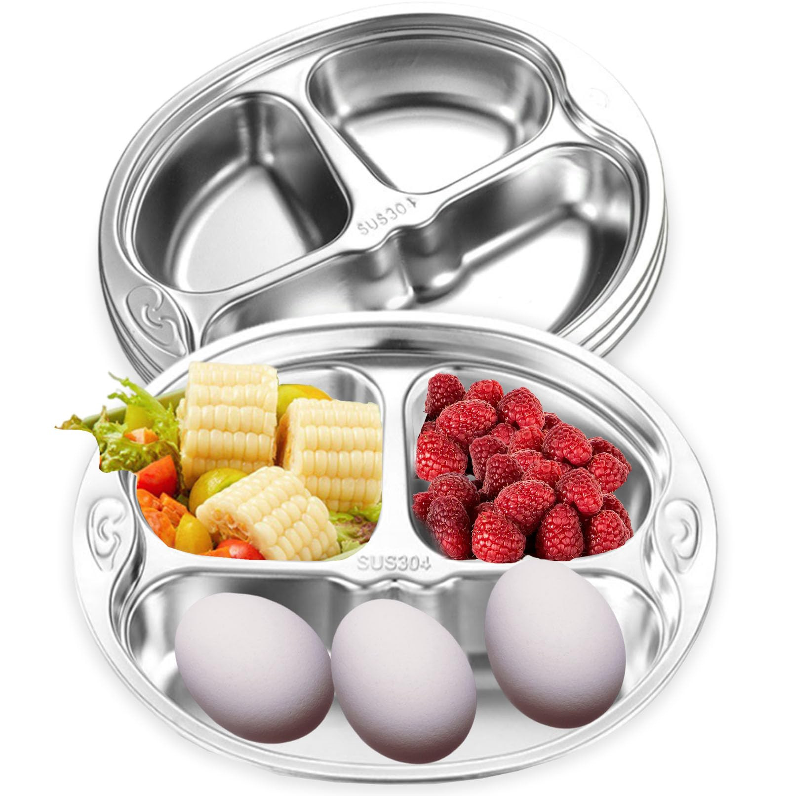 4 Pack 304 Stainless Steel Divided Plate, Compact Food Serving Tray Dinner Plate with 3 Sections ... | Amazon (US)