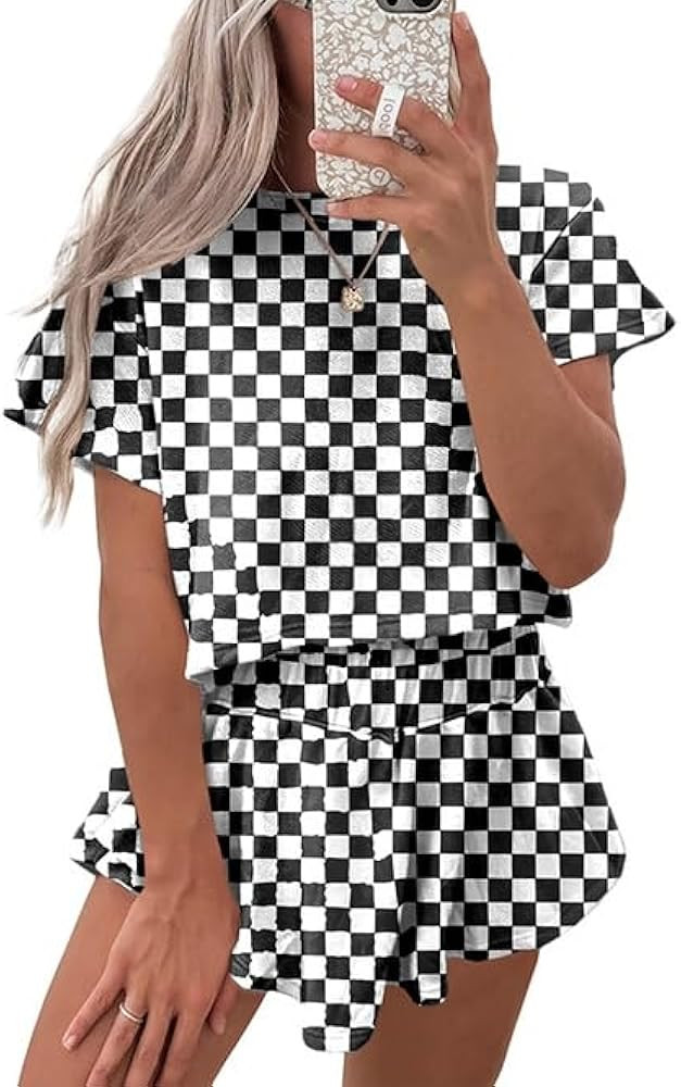 Melliflo 2 Piece Sets Outfits for Women Crewneck Short Sleeve Cropped Tee and Ruffle High Waist S... | Amazon (US)