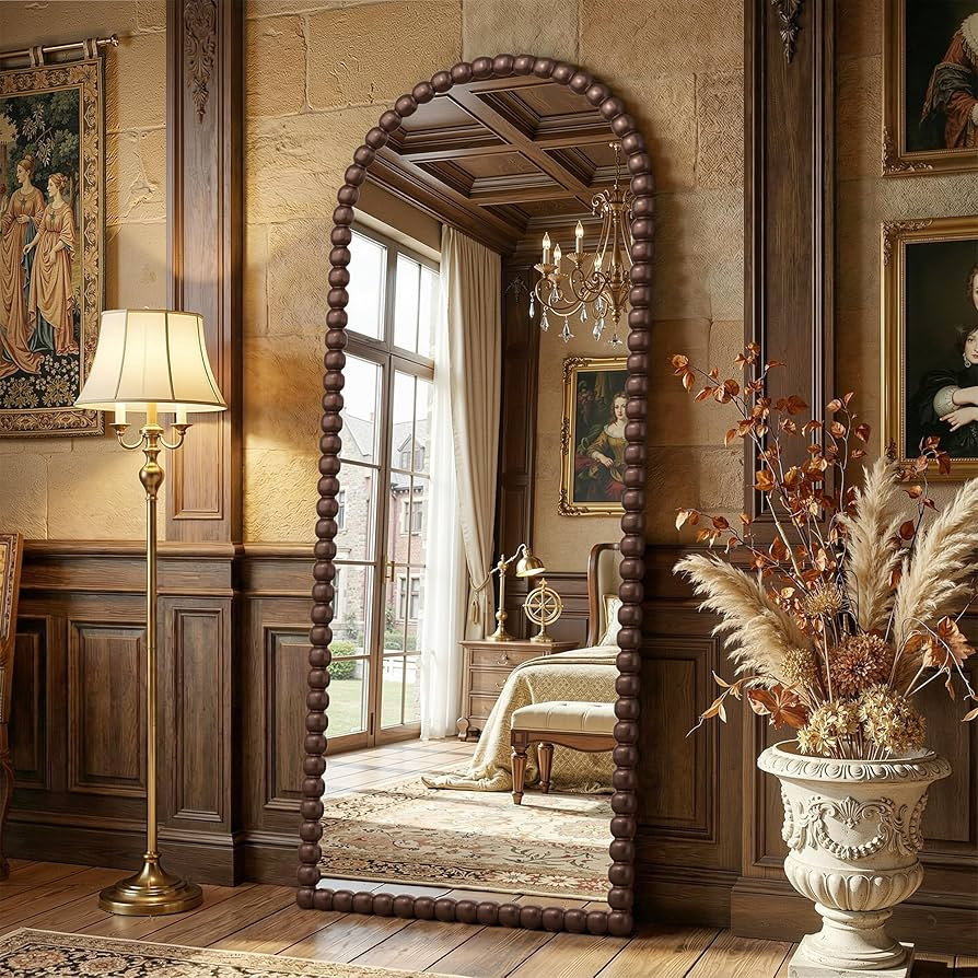 Antok 71" x 28" Arched Full Length Mirror, Antique Beaded Frame Floor Standing or Wall Mounted Mi... | Amazon (US)