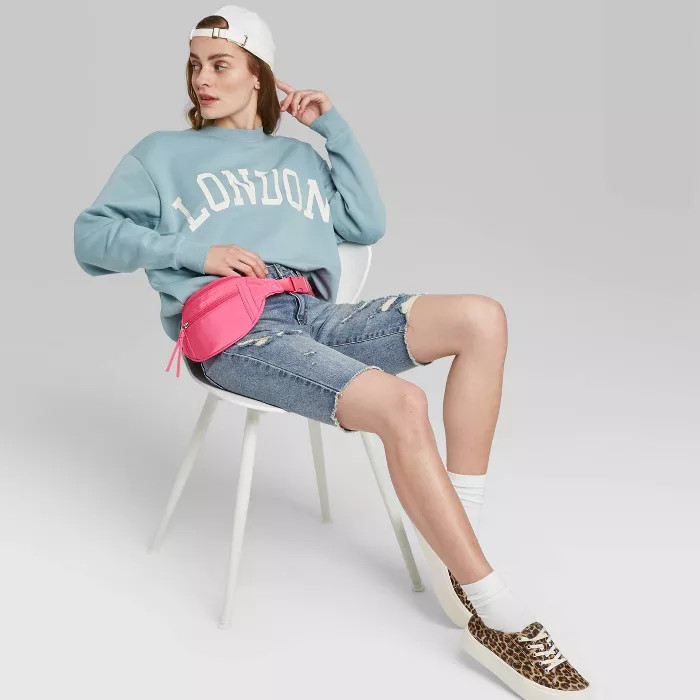 Women's Oversized Crewneck Sweatshirt London Graphic - Wild Fable™ Teal Blush | Target